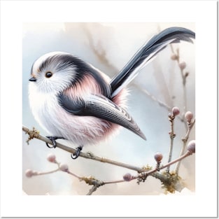 Colorful Long-Tailed Tit - Watercolor Bird Posters and Art